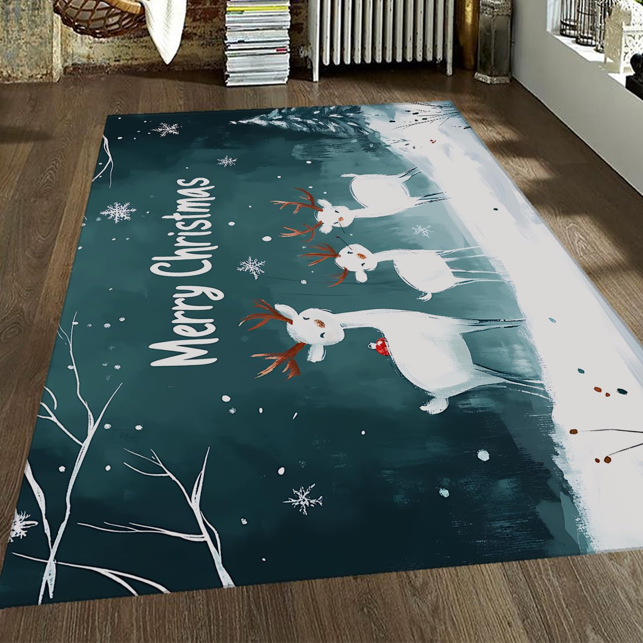 Tapis ultra doux lavable blanc de Noël pour un entretien facile au salon