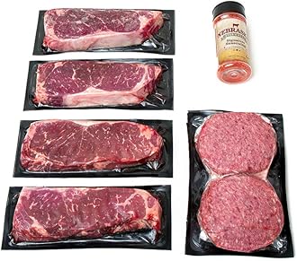 Aged Angus New York Strip and Premium Ground Beef by Nebraska Star Beef - All Natural Hand Cut and Trimmed and Includes Seasoning - Gourmet Package Delivery to Your Door