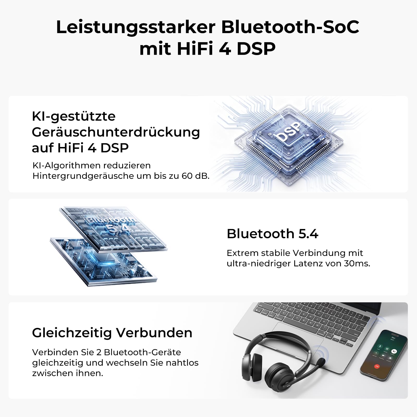 Nuroum HP31D 2026 Bluetooth Headset mit Mikrofon Wireless, KI Rauschunterdrückung für Anrufe,45 Std. Akku, Kabelloses Headset mit Ladestation&USB Dongle&Mute,Bluetooth Headset für PC/Laptop/Büro/Teams