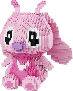 QSSQ Cartoon 3D Model Micro Building Blocks, Stitch Assembled Figures Diamond Mini Bricks for Children,Pink