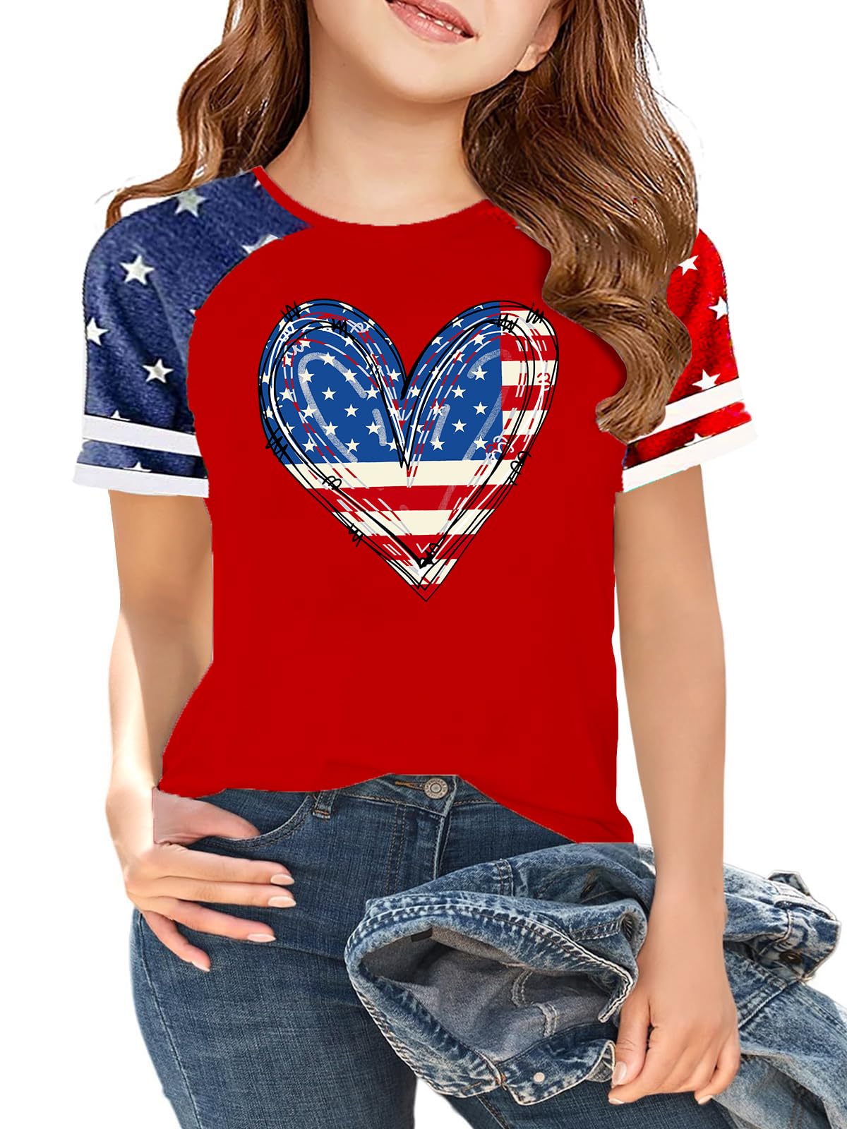 Ithalt Boys Girls USA Shirts Kids 4th of July Shirts American Flag Tshirt Patriotic Top Independence Day Outfit 5-13y