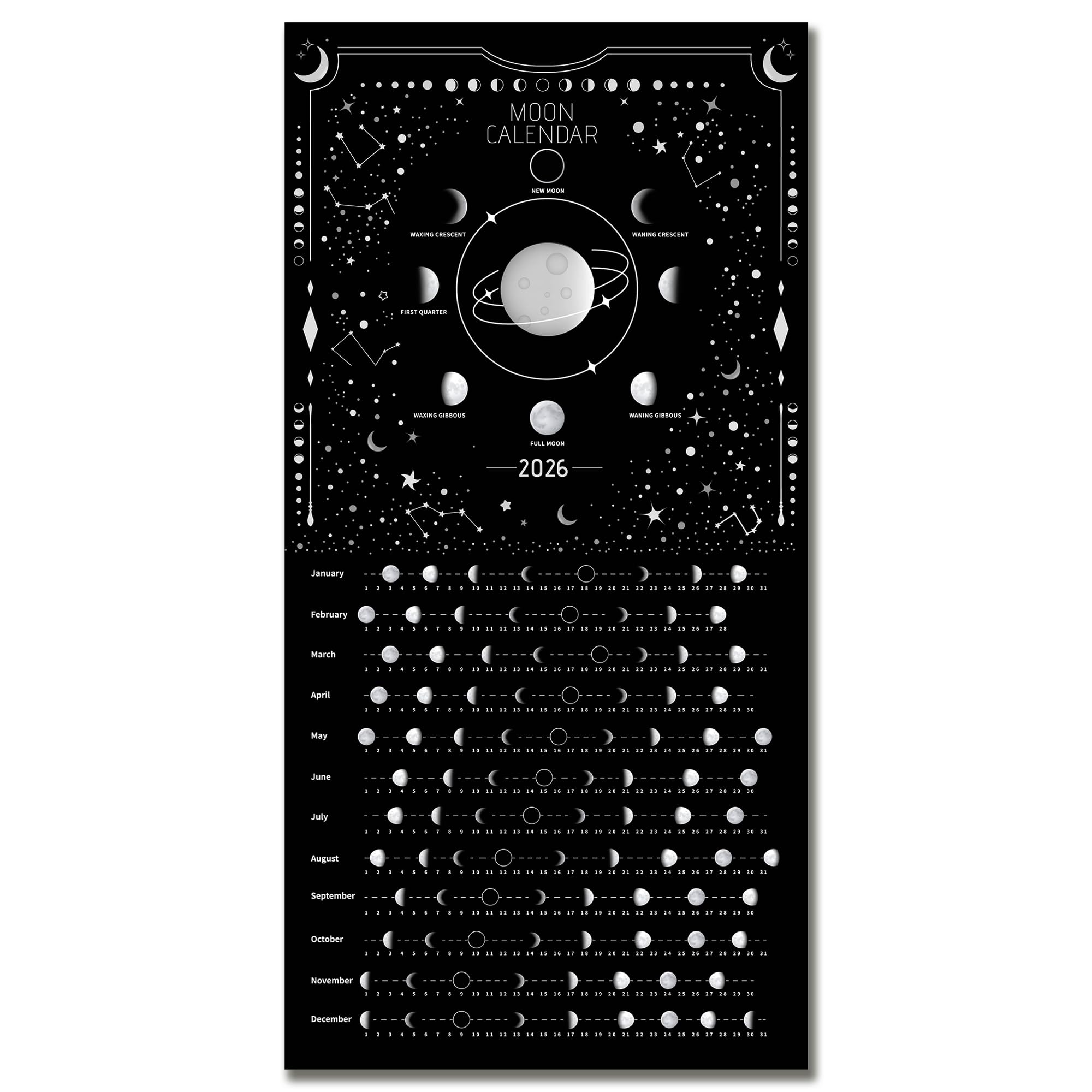 Moon Calendar 2022 Lunar Phases, Hangable MoonLight Wall Poster