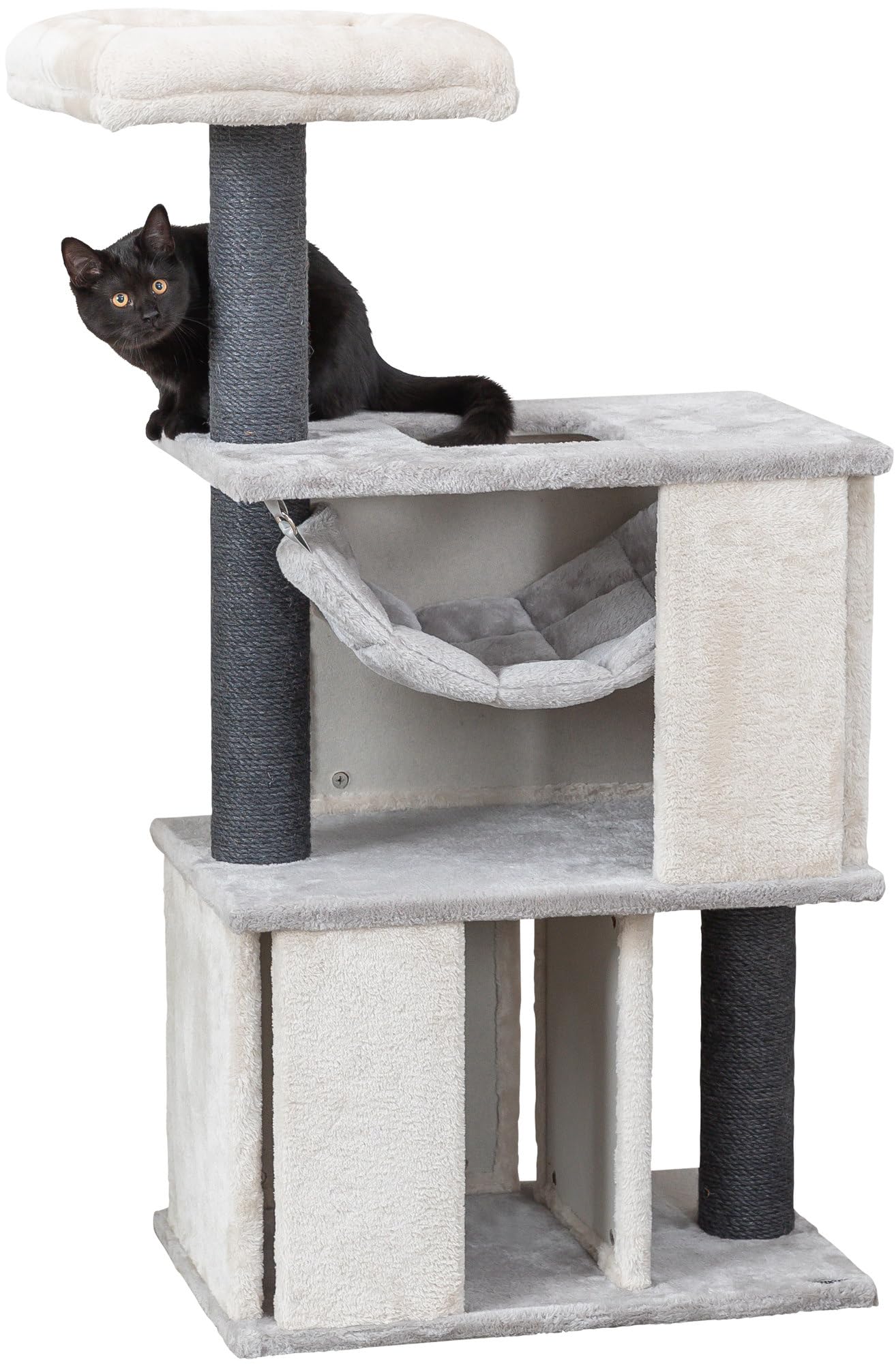 TRIXIE Tiragraffi Juliano 44457 grigio – Tiragraffi multilivello con colonna in sisal, amaca, opzioni per graffiare e giocare, comodo e robusto