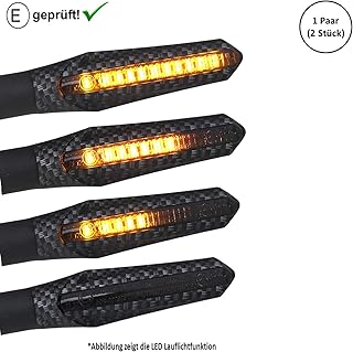Area1 Motorrad Motorroller LED Blinker Set M8 (2 Stück) Lauflicht-Effekt, E-Geprüft, E-Mark (ECE) (V5) (carbon-look) kompa...