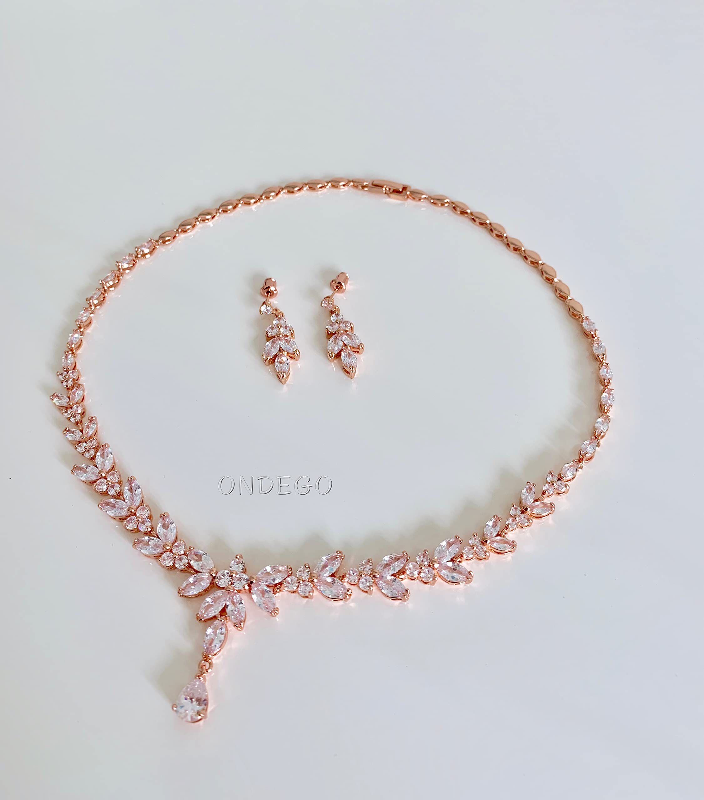Zirkonia Brautschmuck Schmuckset Roségold – Collier, Ohrringe & Armband – edler Brautschmuck für Hochzeit, Ball & festliche Anlässe