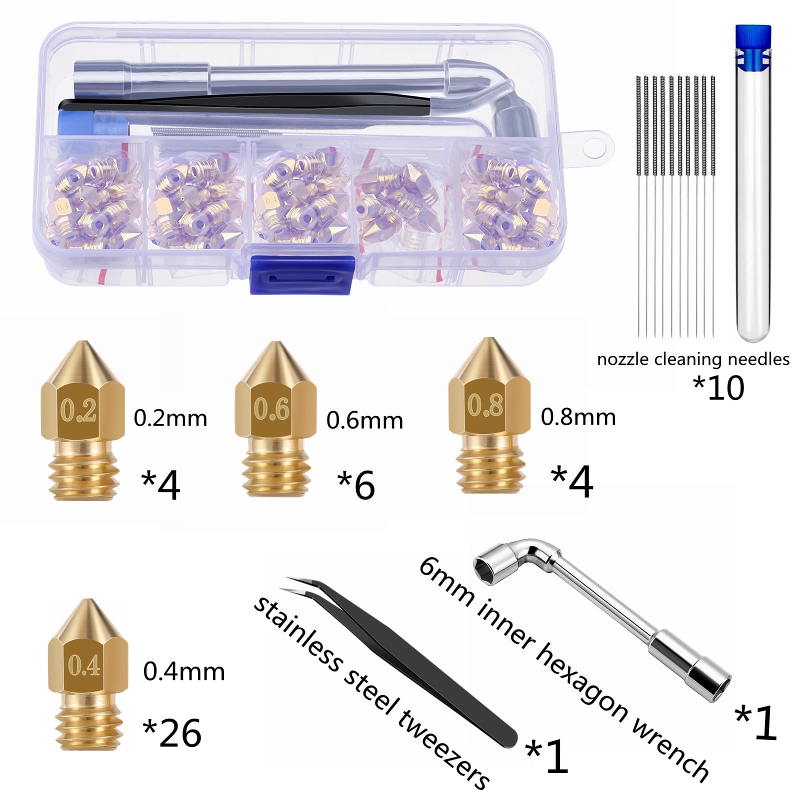 40 sztuk dysz 0,2 mm 0,4 mm 0,6 mm 0,8 mm, mosiężne dysze do drukarki 3D dla Creality Ender 3 V2 /Ender 3/Ender 3 Pro/Ender 3 Max/Ender 5 Pro, Ender 3 S1/Ender 3 Neo/CR 10 Seria...