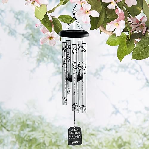 Miniatura 3 de Let's Make Memories Carillón de viento personalizado, boda, decoración de jardín, para parejas, para recién casados, 30 pulgadas, aluminio, porque