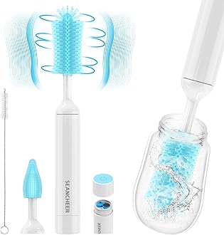 Electric Bottle Brush Cleaner, Waterproof Electric Baby Bottle Brush Cleaner, AA Battery-Powered & 360° Wrist-Friendly, with Silicone Bottle/Nipple/Straw Brush, Perfect Essentials for New Parents
