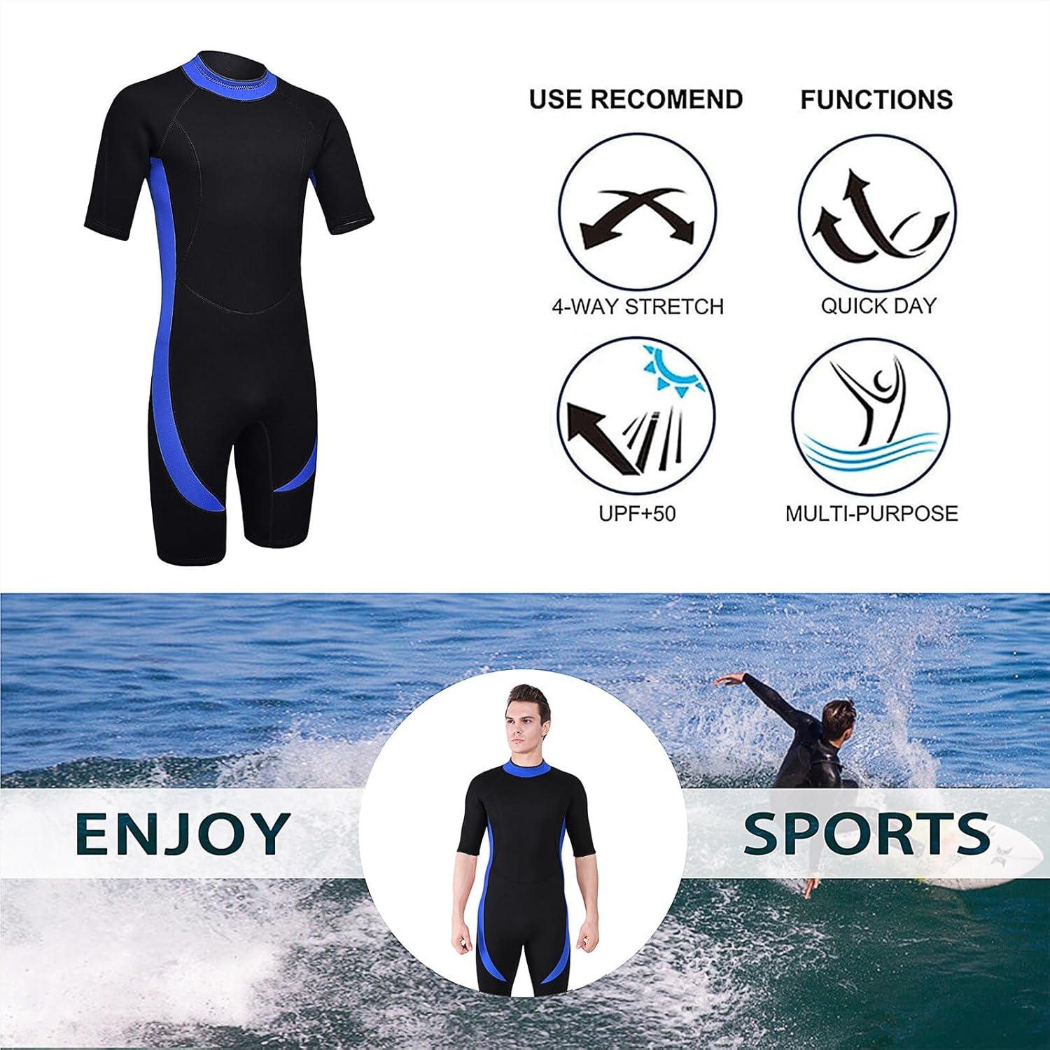 DEHAI Wetsuit Men Women Neoprene Diving Wet Suits, 2mm & 3mm Shorty/Long Sleeve Youth/Adult Full Body Thermal Swimsuit in Cold Water Keep Warm for Swimming Scuba Surfing