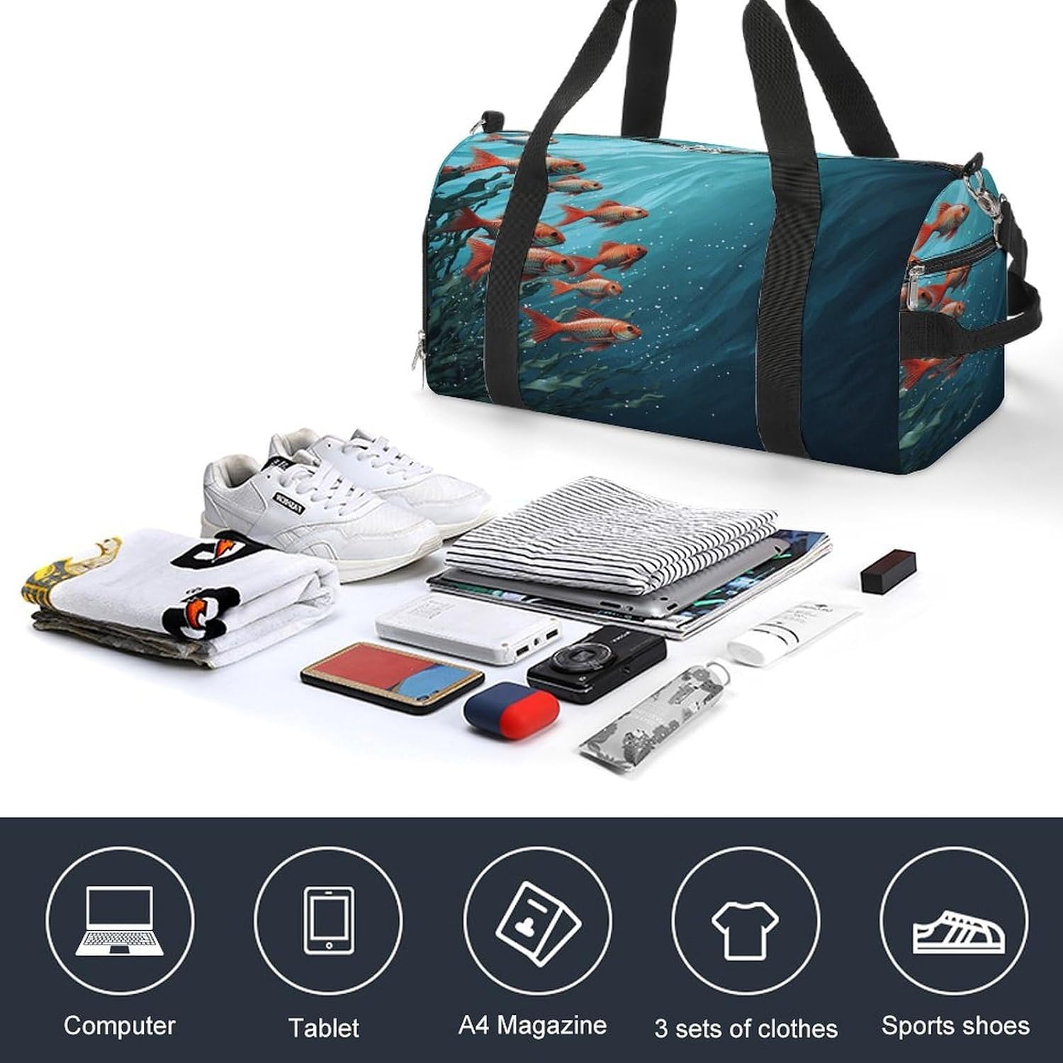 Fish Aquarium Gym Bag Duffle Bag Travel Bag image 4