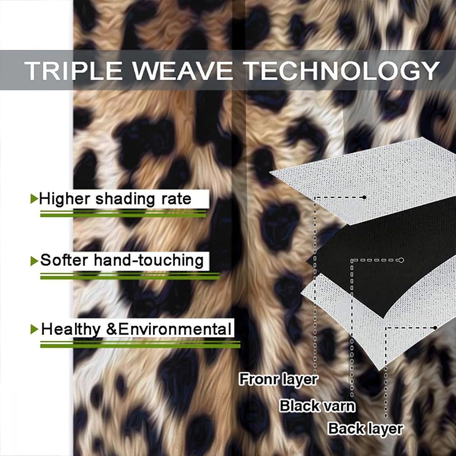 Leopard Print Curtains Brown Cheetah Wildlife Art Printed Blackout Window Drapes for Bedroom Kitchen Decor Fabric Set 2 Panel 42x54 Inch 80% Shading Rate