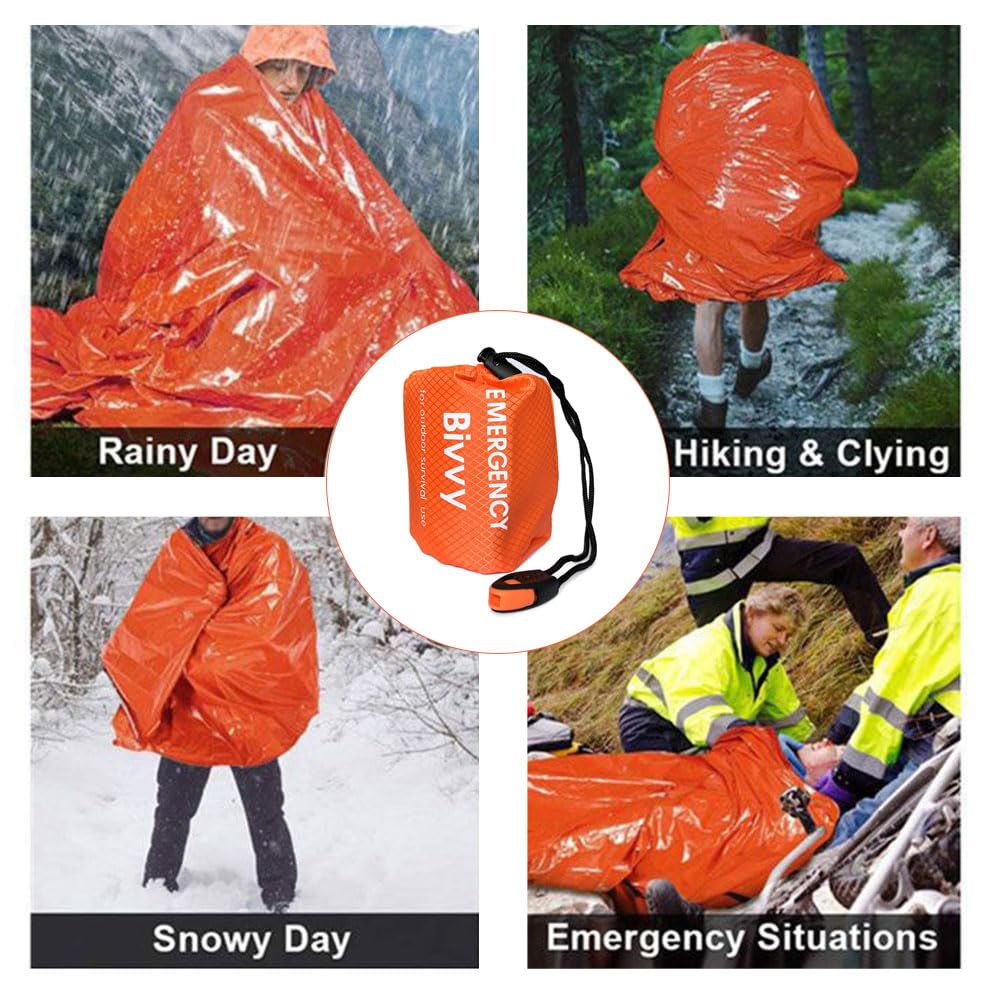 Sacco a Pelo d'Emergenza con Braccialetto Sopravvivenza Sacco a Pelo di Sopravvivenza Coperta di Sopravvivenza Riutilizzabile Coperta di Isolamento Termico di Primo Soccorso per Outdoor Viaggiare