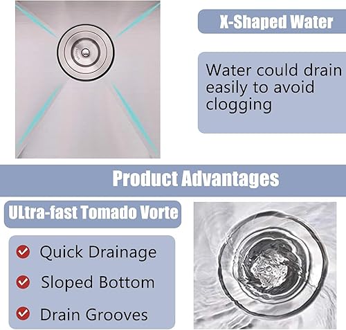 Vista 25 de Fregadero de cocina negro de 21 x 20 pulgadas, fregadero de barra descendente, fregaderos cuadrados de acero inoxidable para estación de trabajo