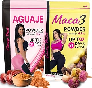 Aguaje + Maca 3 Powder – Glute & Hip Support for Women – Fuller Feminine Curves Formula – Black, Red & Yellow Maca – 2 Pack – 1 Month Supply
