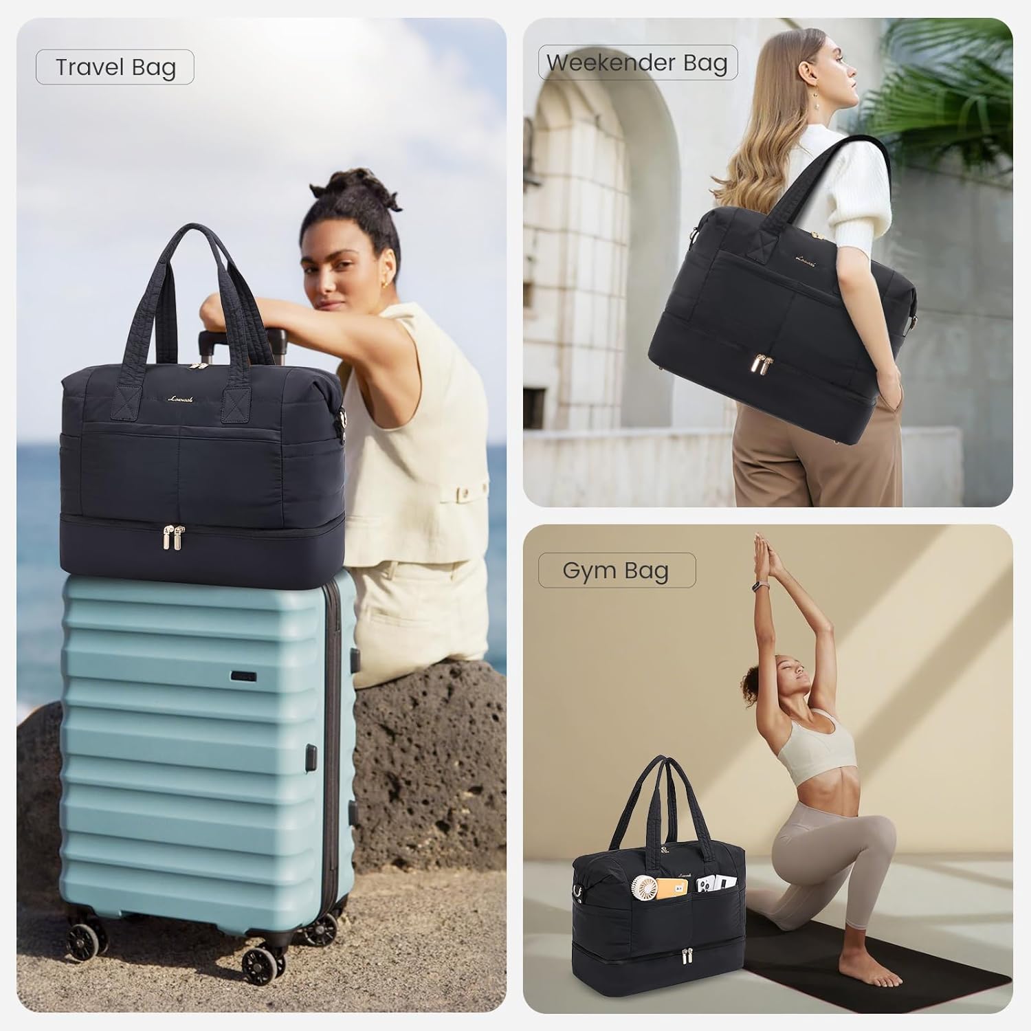 LOVEVOOK Travel Duffle Bag - Puffer Weekender Bags For Women with Shoe Compartment,40L Carry On Overnight Duffel Bags For Airplanes,Hospital Bag for Labor and Delivery,2Pcs - Image 7