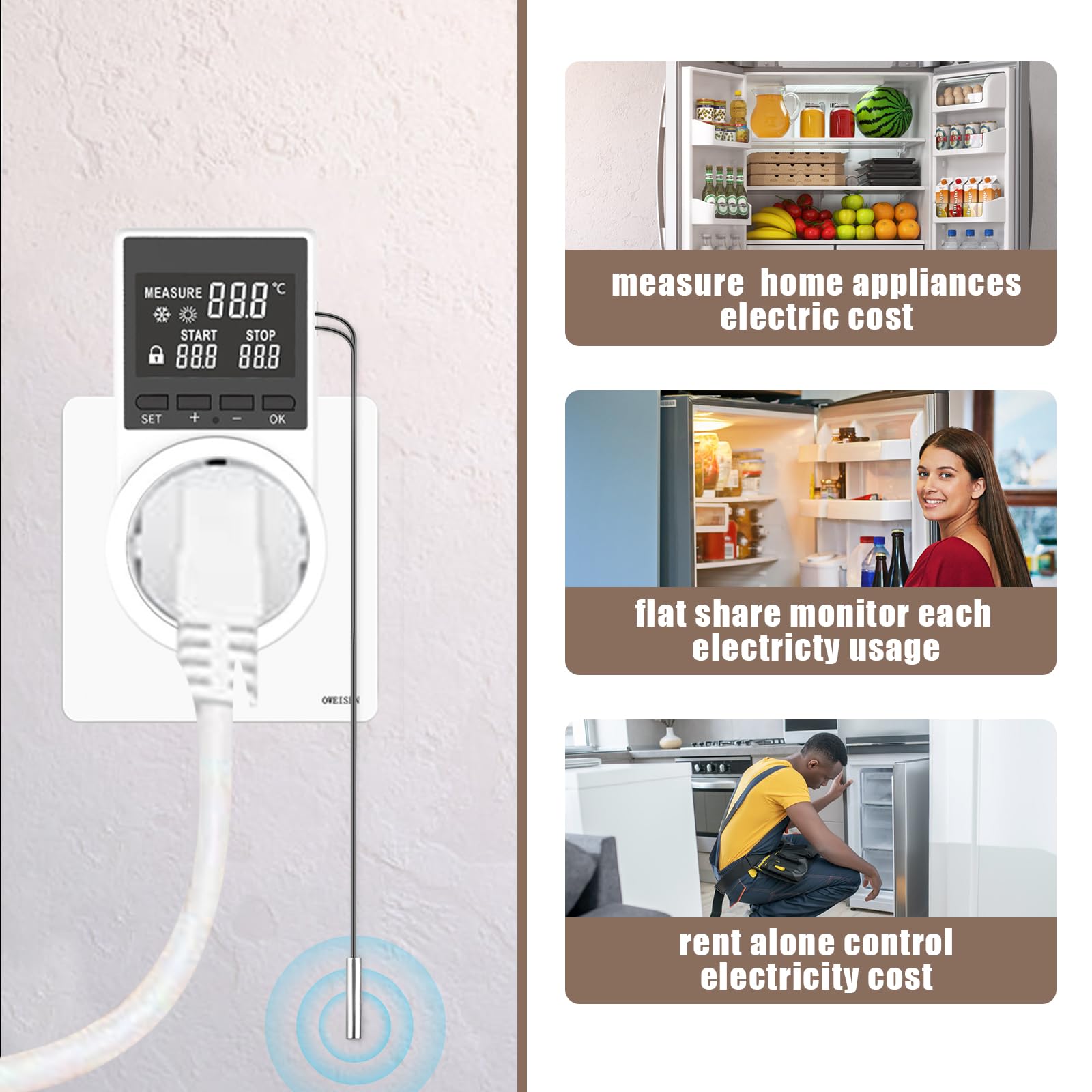 Thermostat Steckdose Digital Zeitschaltuhr Heizung Kühlung 2m Kabel Wasserdicht LCD Sonde für Gewächshaus Aquarium
