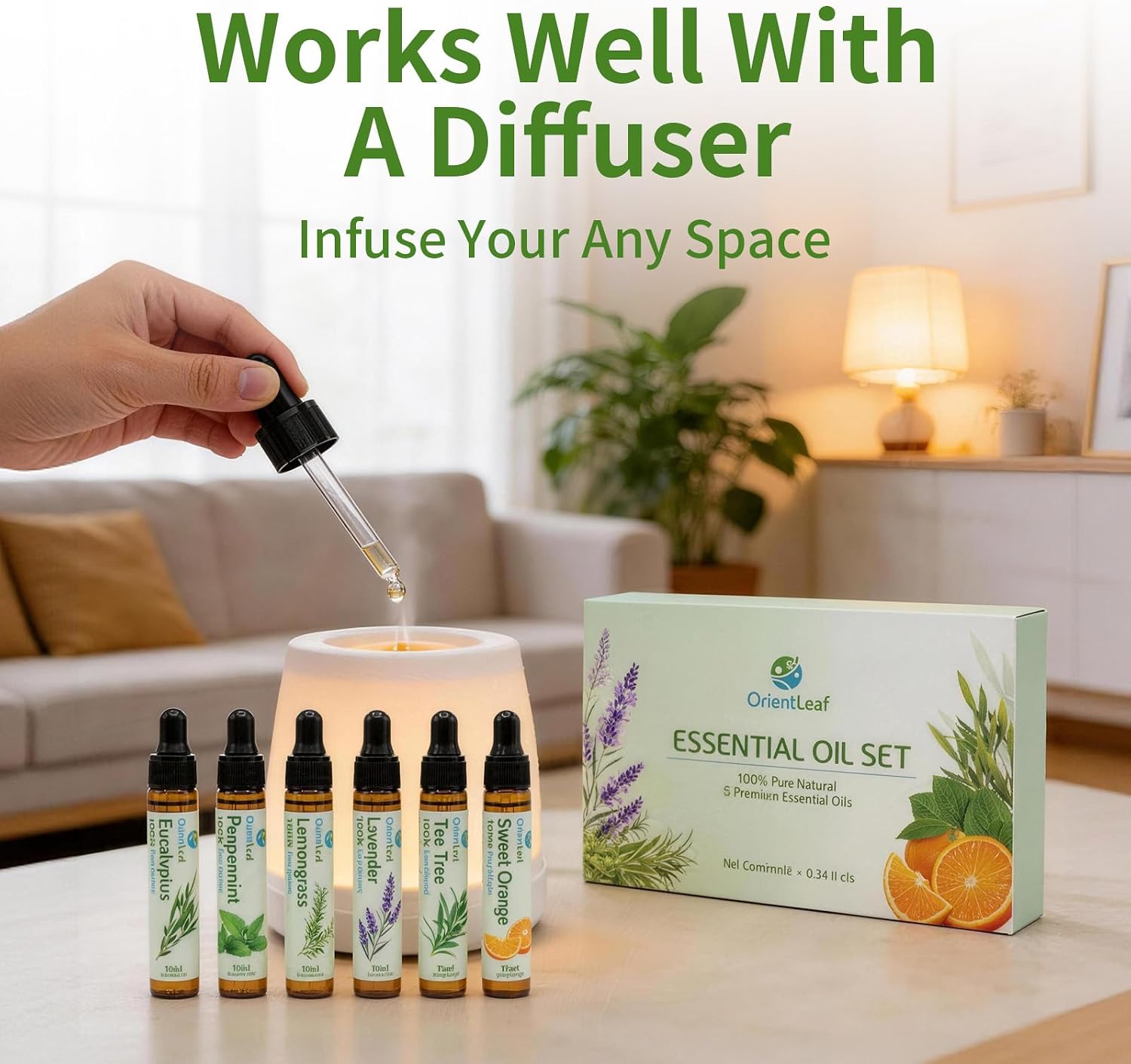 ORIENTLEAF Blended Essential Oils Set, Blends for Diffusers, Fragrance, Aromatherapy, Humidifiers, Peppermint, Tea Tree, Lavender, Eucalyptus, Orange, Citronella