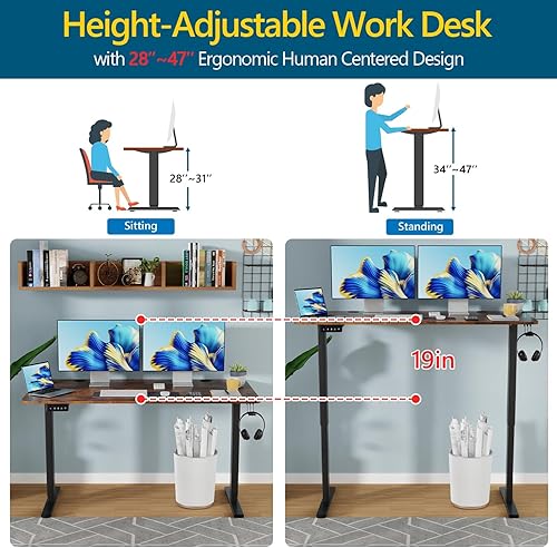 Miniatura 9 de Escritorio para computadora, estación de trabajo de altura ajustable, escritorio eléctrico de pie, mesa de computadora, escritorio de computadora