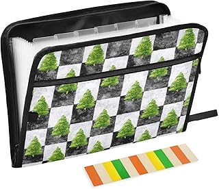 Green Tree Checker Design Accordion File Organizer,13 Pockets File Folders Expanding File Folder with Sticky Labels with Safe Zipper Document Organizer for Letter A4 Size Paper