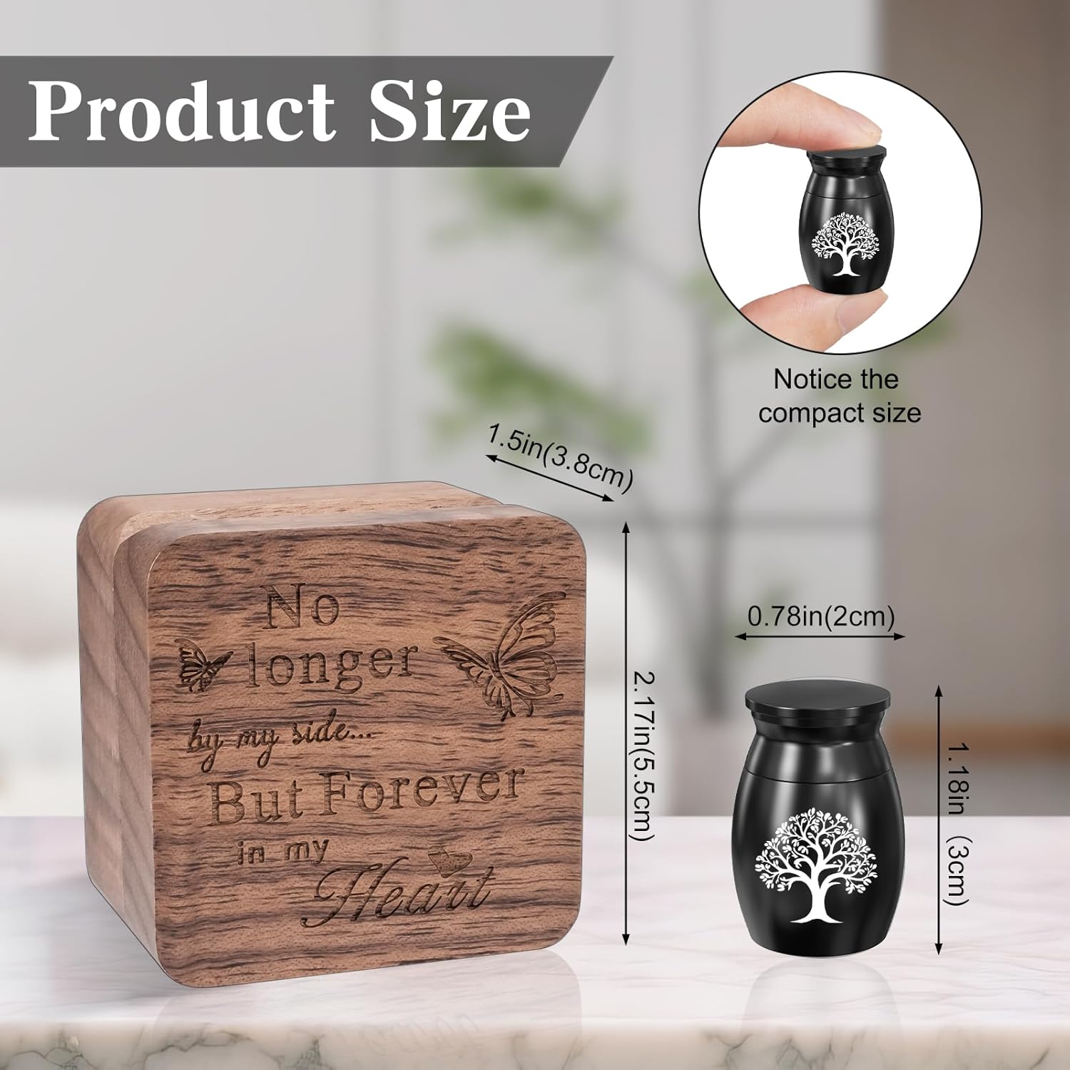 Wooden Small Urn for Human Ashes Keepsake Mini Cremation Urn for Memorial Stainless Steel Urn for Ashes-Black - Image 3
