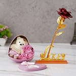 eCraftIndia Valentine Gift for Girlfriend Boyfriend| Love Golden Red Rose Showpiece, Teddy Pink Roses Heart Shaped Gift Box| Valentine Day Gift for Husband Wife Her Him| Valentine Day Decoration Items
