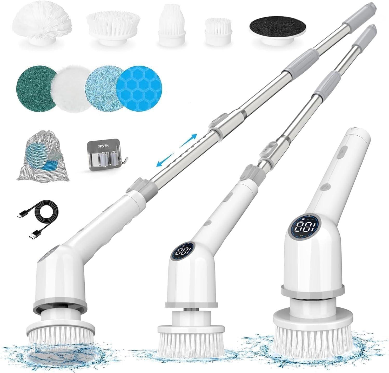 Electric Spin Scrubber, 9 in 1 Electric Cleaning Brush Up to 450RPM Powerful Cleaning, Shower Cleaning Brush with Extension Arm for Bathtub Tile Floor Car