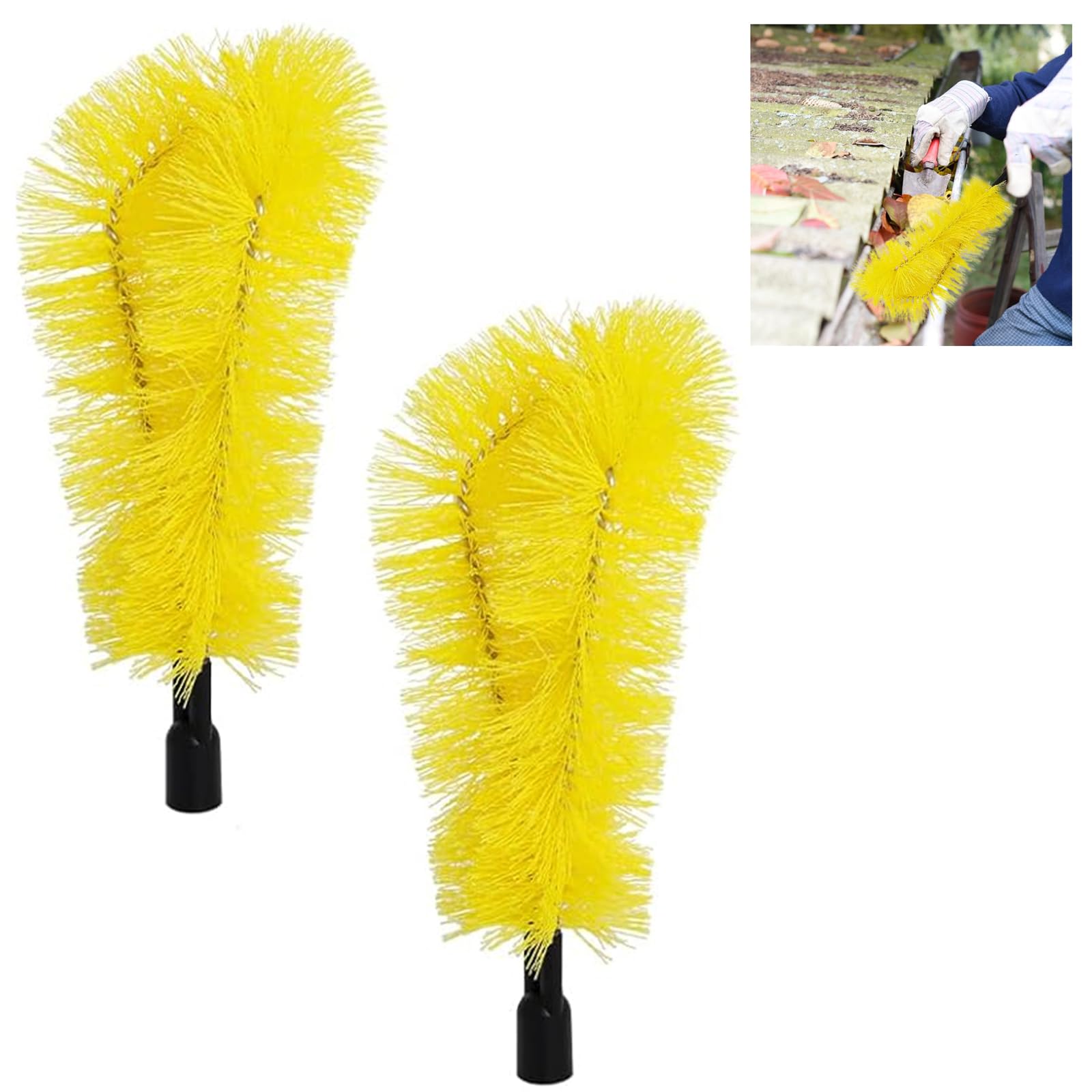 2 PCS Gutter Cleaning Brush Roofing Tool Rain Gutter Guard Cleaner Tool Adaptation Thread Interface Dia 0.83 Inch 21 mm Gutter Cleaning Brush Tools Interface Diameter (Pole Not Included)