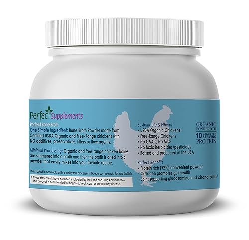 Miniatura 3 de Perfect Organic - Caldo de hueso de pollo en polvo caldo de pollo bajo en sodio caldo de hueso paleo y keto en polvo 1164oz 30 porciones
