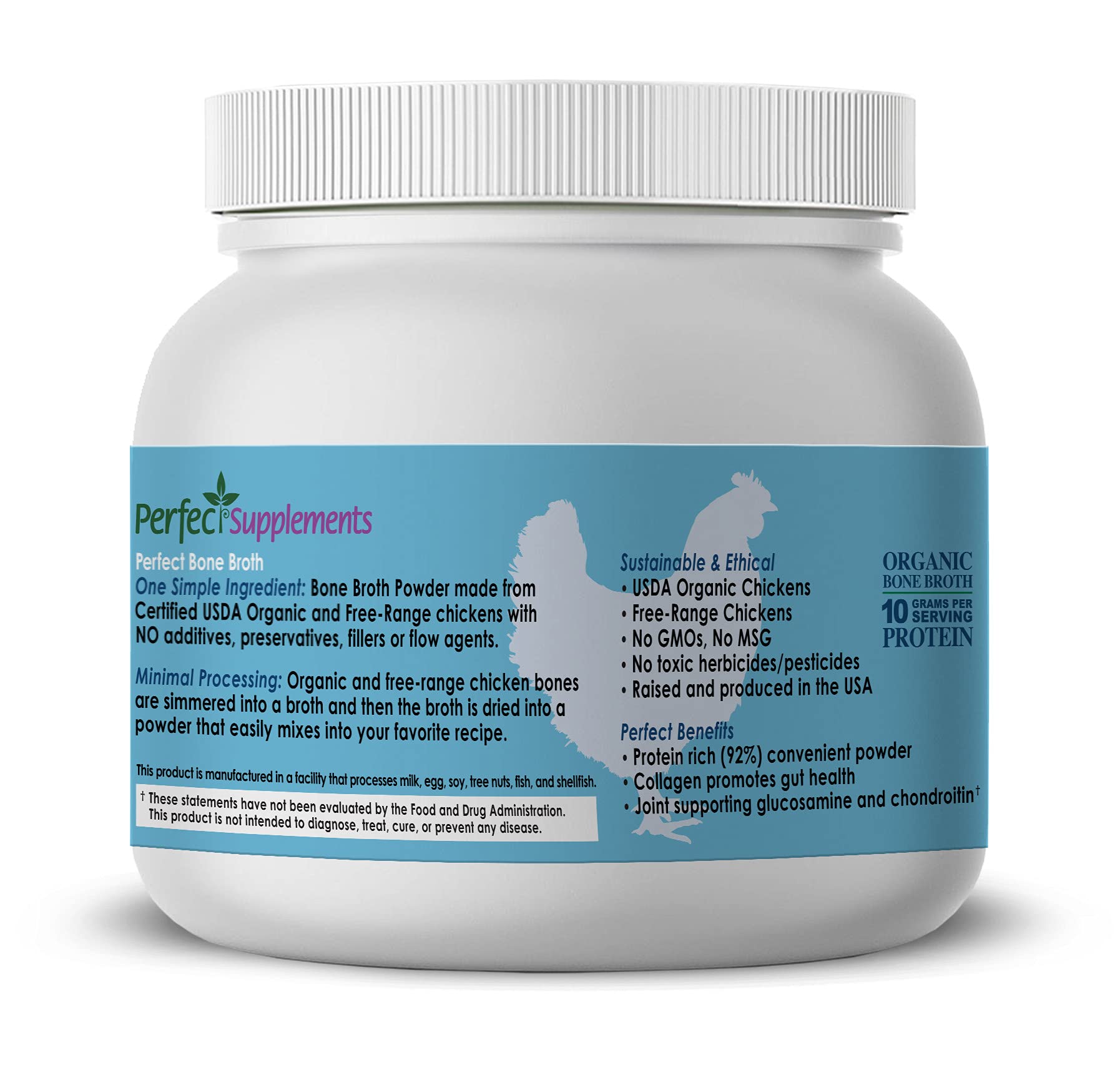 Perfect Supplements Perfect Bone Broth 330 Grams Organic FreeRange Chicken Bone Broth