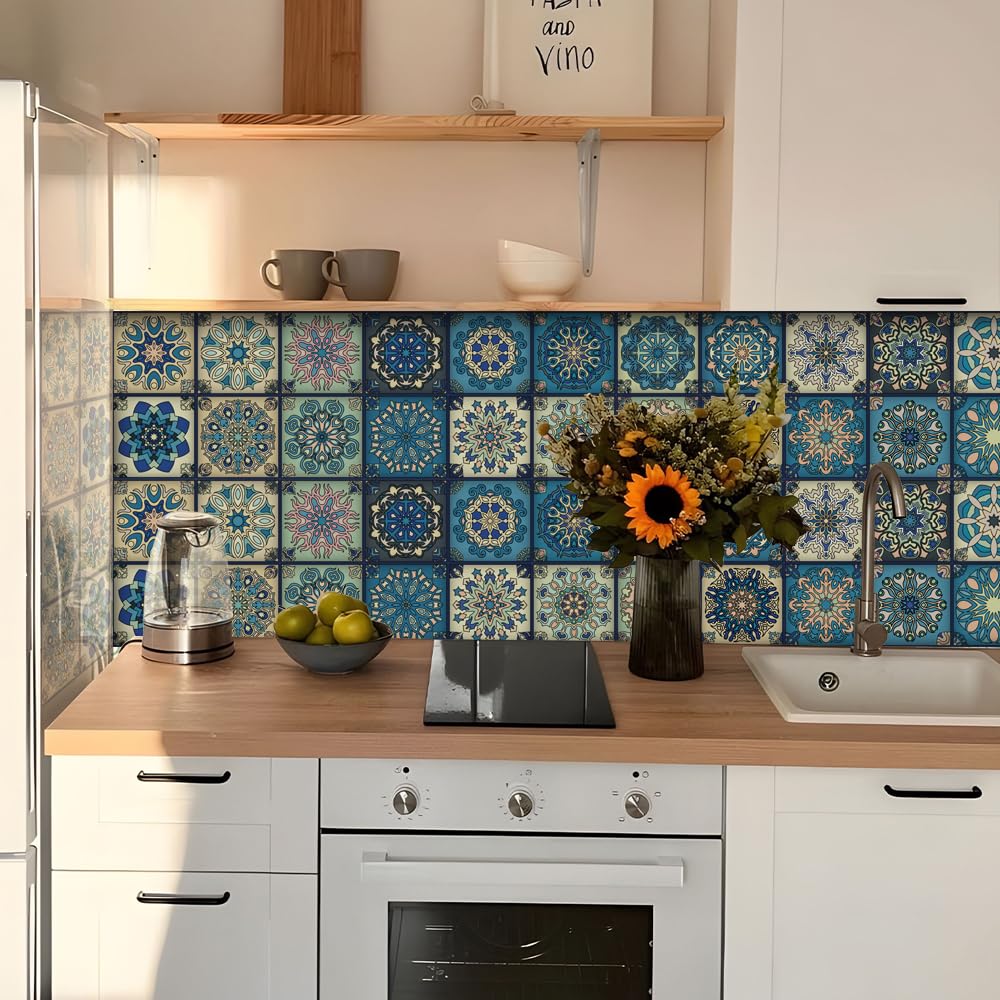 25pc Tile Stickers,Retro Traditional Wall Tile Transfers Stickers Self-Adhesive Peel and Stick Waterproof Kitchen Bathroom DIY Backsplash (6x6in,15x15cm) - Image 3