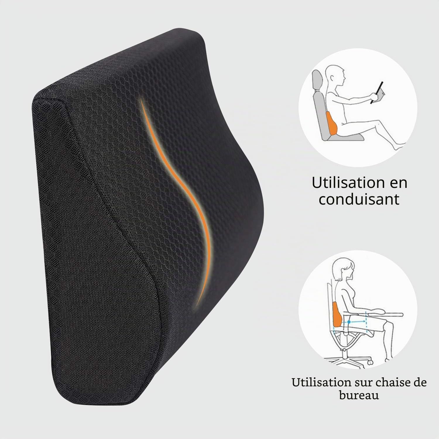 Livtribe Coussin de soutien lombaire pour voiture, en mousse à mémoire de forme, coussin de soutien du dos moyen/bas du dos pour siège de voiture (noir)
