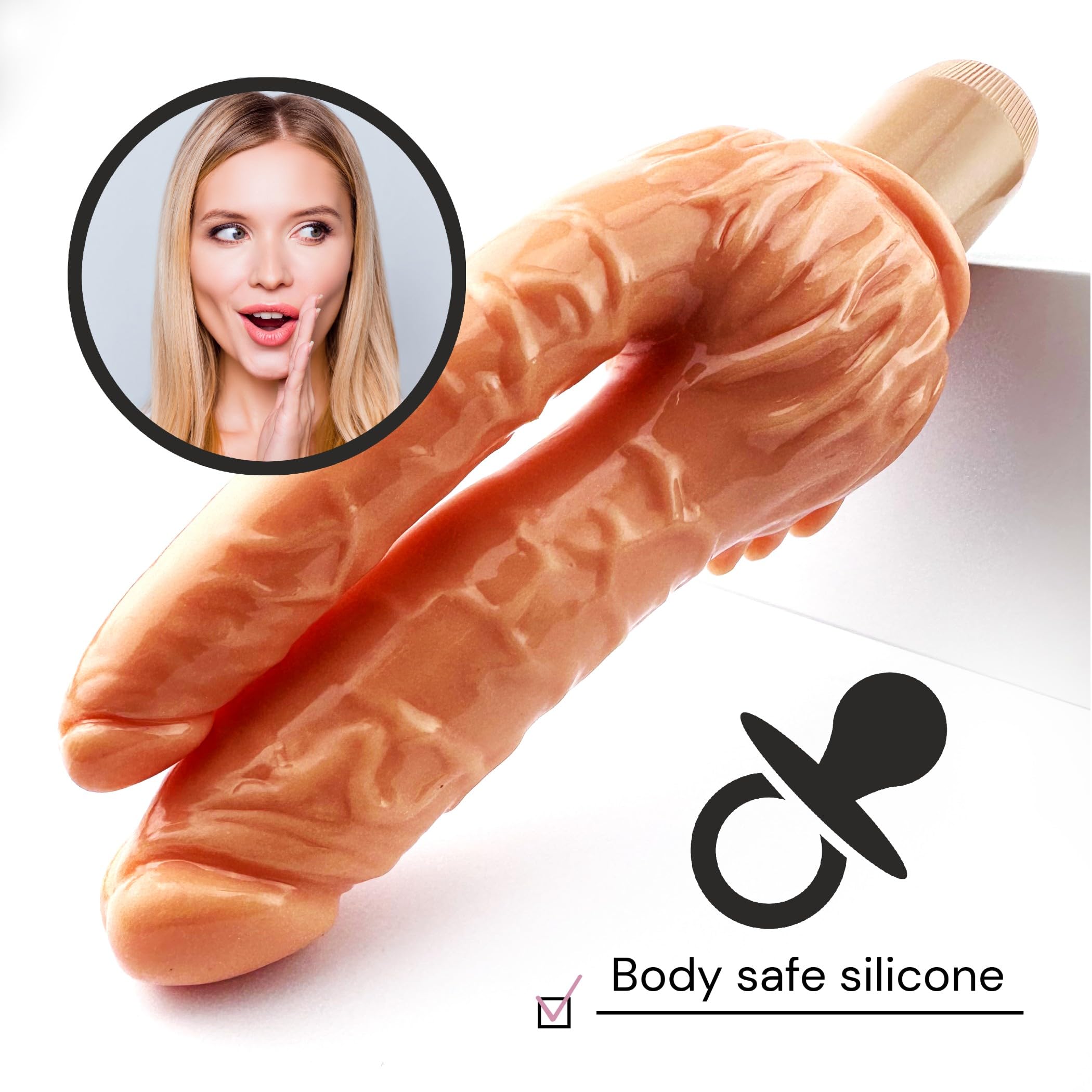 Dildo Realistico Stimolazione Vaginale e Anale Vibratore Doppio TPR Anale 17cm ⌀2.5cm Morbido Impermeabile dildi Vaginale 17.5cm ⌀3,7cm Doppio Dildo con Vibrazioni Regolabili FOPS D40