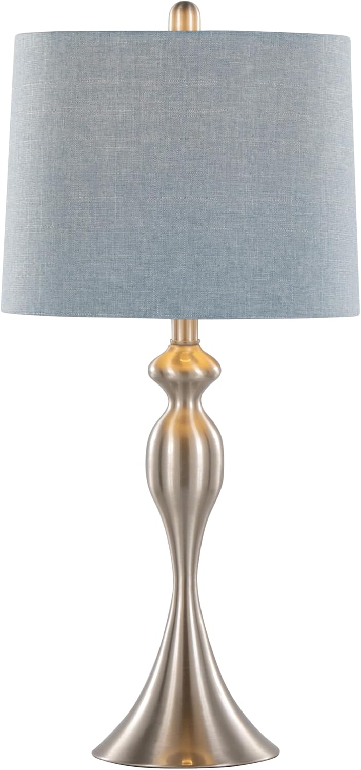 Ashland 27" Metal Table Lamps Set of 2, Desk Lamp, Bedside Lamps for Night Stands, Nightstand Lamp, Small Lamp, Small Table Lamps for Living Room Set of 2 (Brushed Nickel, Light Blue Linen)