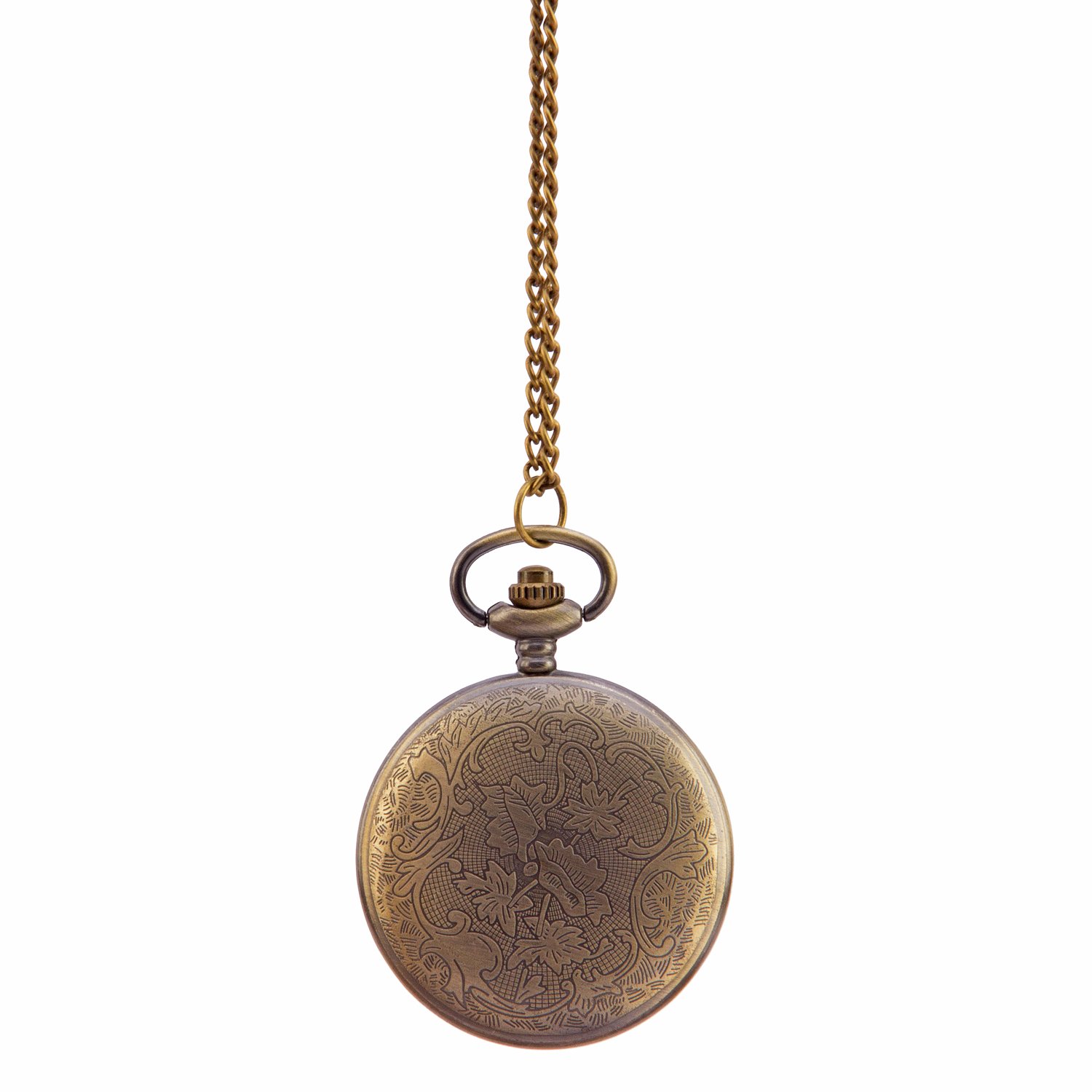 Kartique Full Hunter - Reloj de bolsillo con cadena en relieve, esfera de números romanos con caja de madera, marrón, Estilo vintage