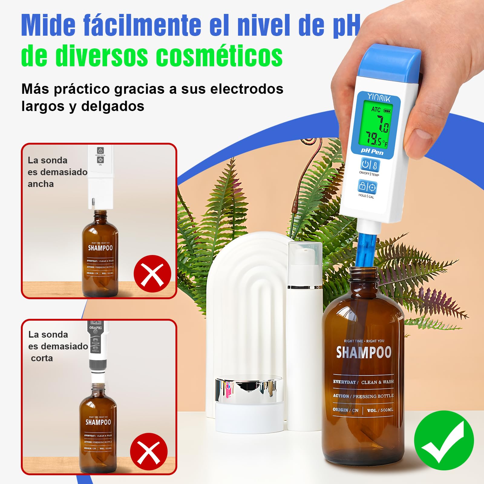 YINMIK Medidor de pH de Calidad de Agua, Probador de pH Digital | Lector de pH, Kit Profesional de Prueba de pH y Temperatura, Adecuado para Alimentos Enlatados, Varias Soluciones.