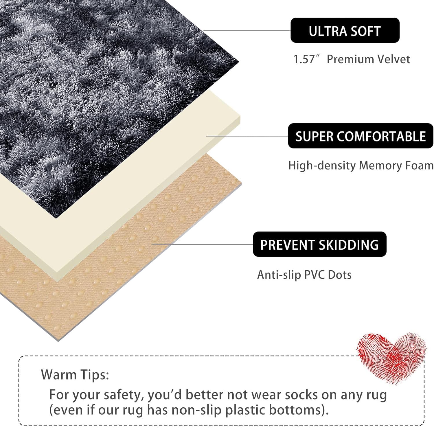 Oxford Homeware Rugs Living Room 120 x 170 CM, Tie-Dye Dark Grey Area Rugs for Bedroom Large Non Slip - Image 2
