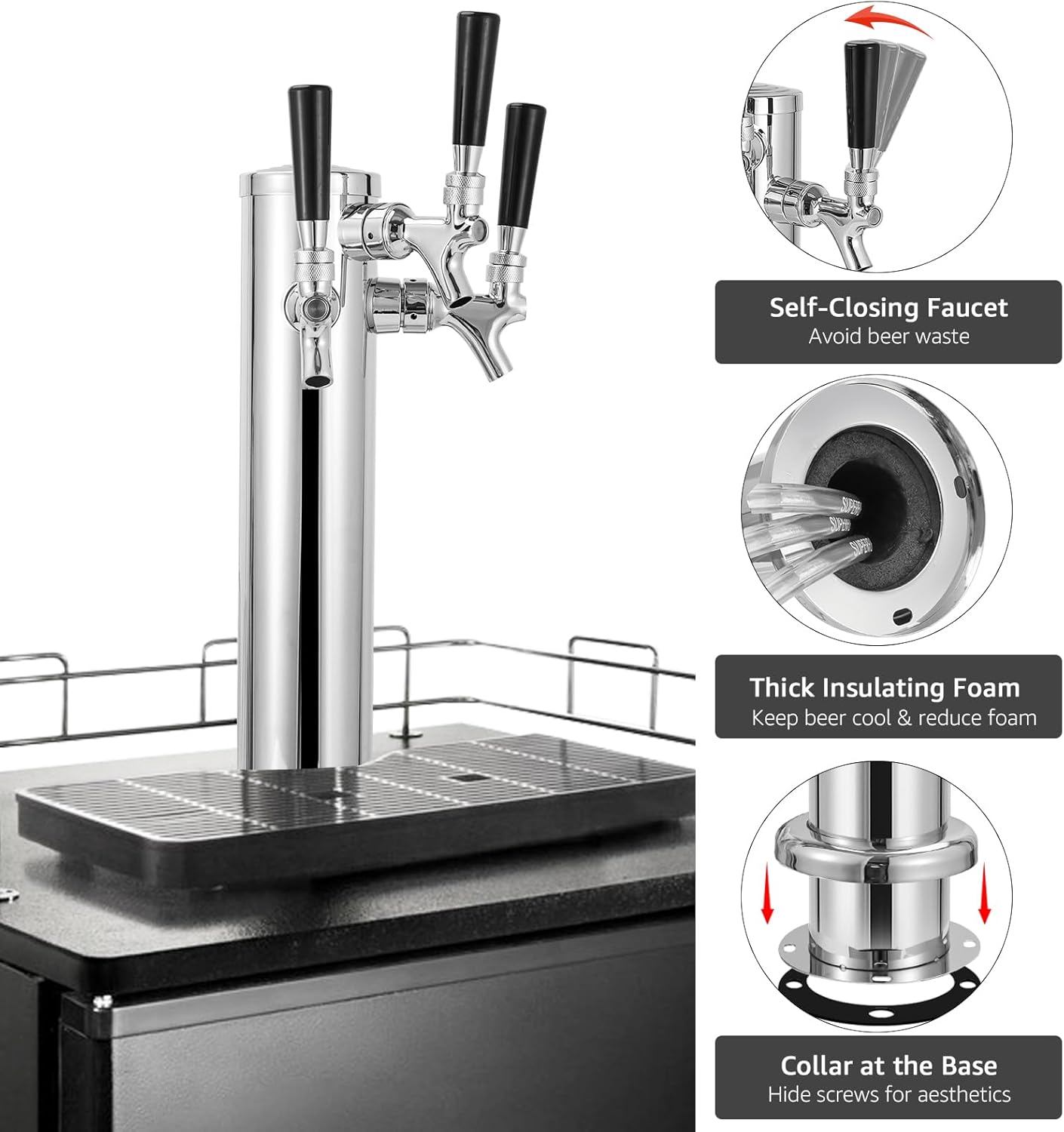 Kegerator Drip Tray Beer Drip Tray with 3 Tap Tower Beer Tap Tower for Homebrew