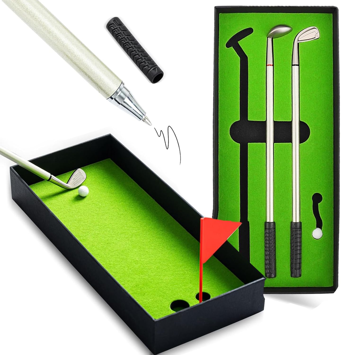 AMERTEER Golf Pen Set | Mini Golf Gift Ball & Flag - 3-in-1 Office Desk Toy & Sports Decor | Perfect Gift for Dad, Boss Coworkers Him Boyfriend Golfers | Desktop Games Office Gadgets Desk Decor