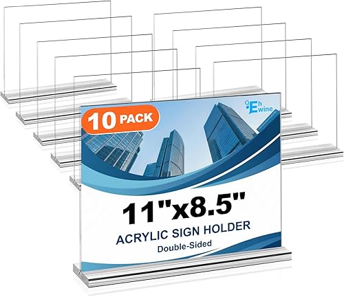 Miniatura 17 de EHWINE Soporte acrílico para letreros de 8.5 x 11 pulgadas, paquete de 10 soportes de doble cara para letreros de mesa, marco de fotos acrílico
