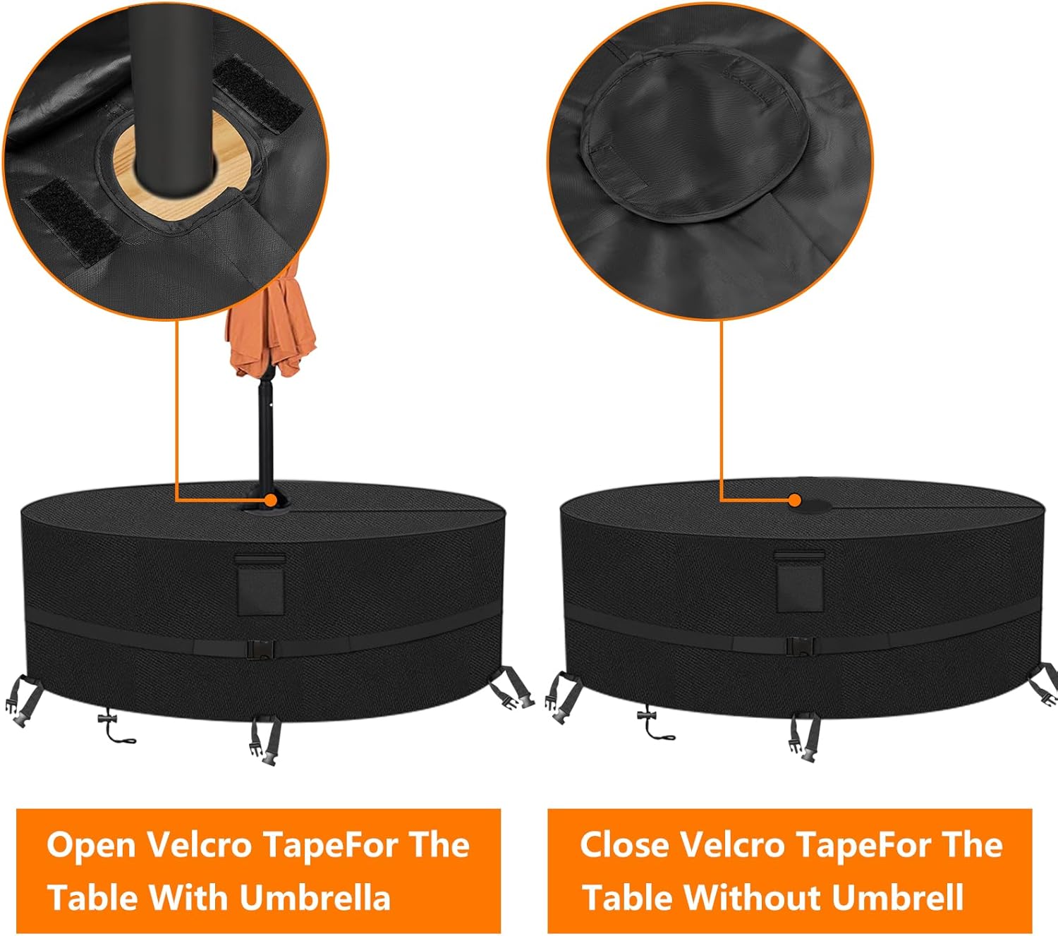 Kovshuiwe Round Patio Table Cover with Umbrella Hole - 70" Dia x 23.6" H Heavy Duty Waterproof 600D Oxford Fabric Outdoor Lawn Patio Furniture Covers (Cover Size，NOT Table Size)