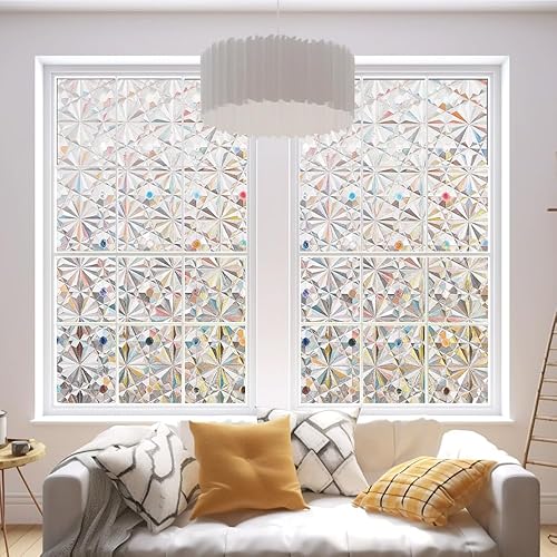 Película de privacidad para ventana, adhesivo para ventana de arcoíris, vinilo decorativo 3D, calcomanías de vitrales, adhesivo estático para