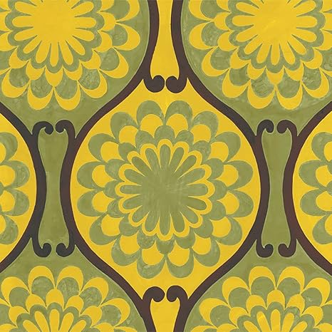 Amazon 壁紙屋本舗 壁紙シール 復刻ビンテージ2 Hatte Me ハッテミー 花柄 抹茶 X イエロー X ブラウン 65cm 1m 壁紙