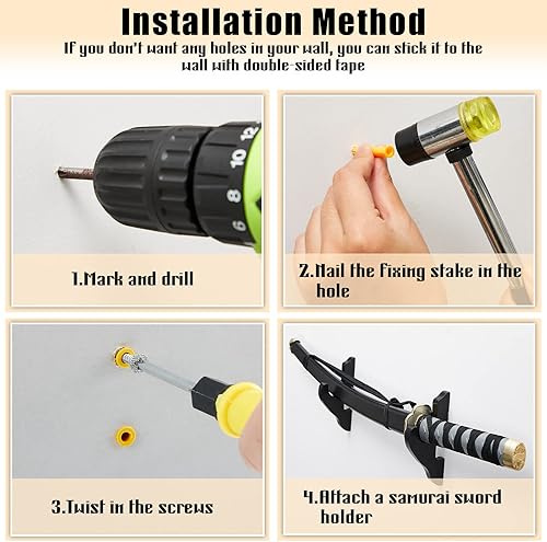 Miniatura 4 de Yookeer 2 piezas de espada de montaje en pared Katana soporte de espada Katana exhibición de espada Artes de madera Soporte de madera ajustable