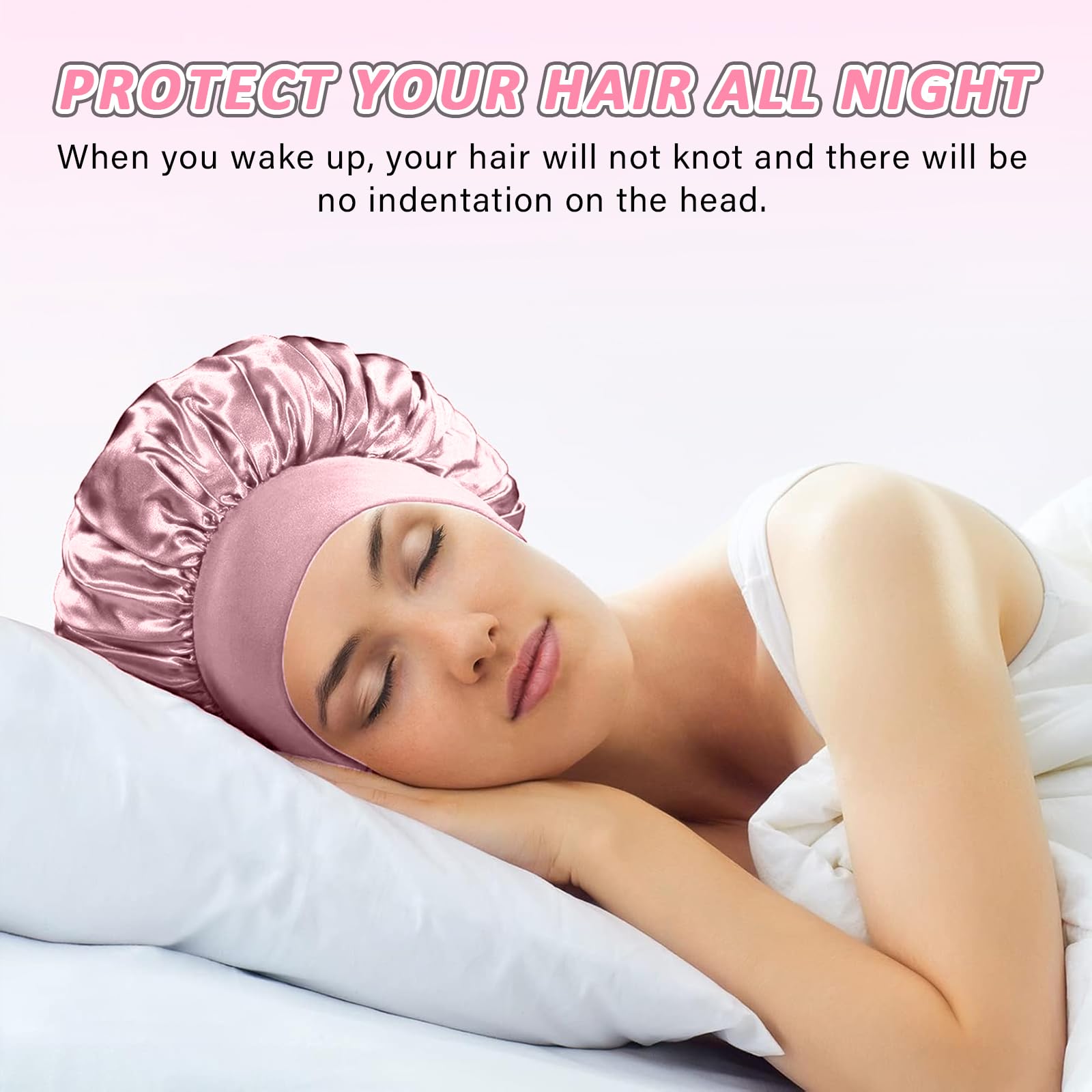 4Pcs Satin Bonnet, Hair Bonnet for Sleeping Silk Hair Hat, Night Hair Sleeping Caps with Wide Elastic Band - Image 4