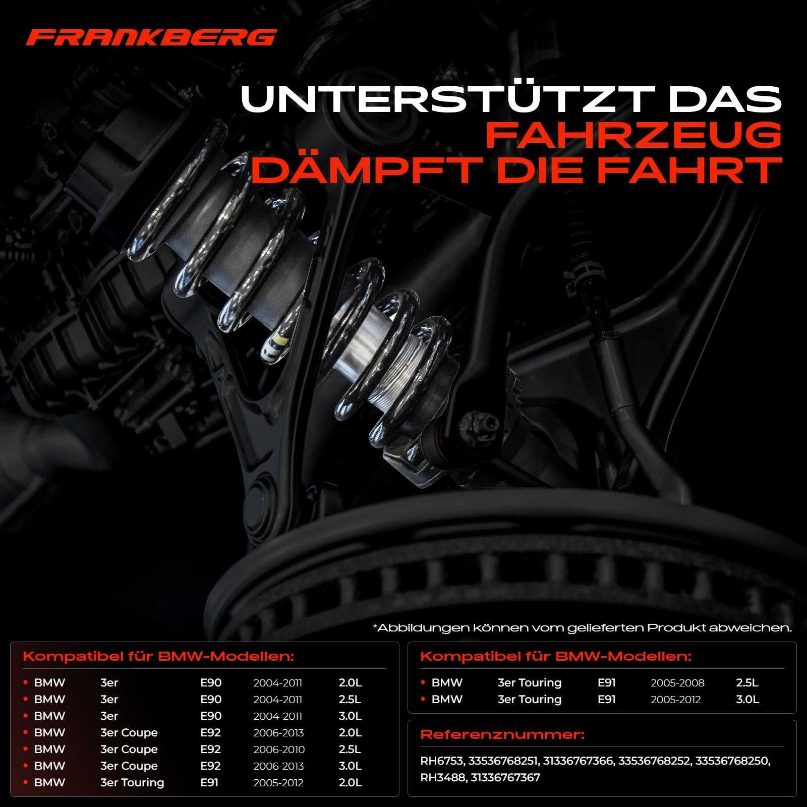 Frankberg 4x Muelles de suspensión Eje delantero Eje trasero 31336767366 | Compatible con: Serie 3 Coupé E92, Serie 3 Touring E91, Serie 3 E90