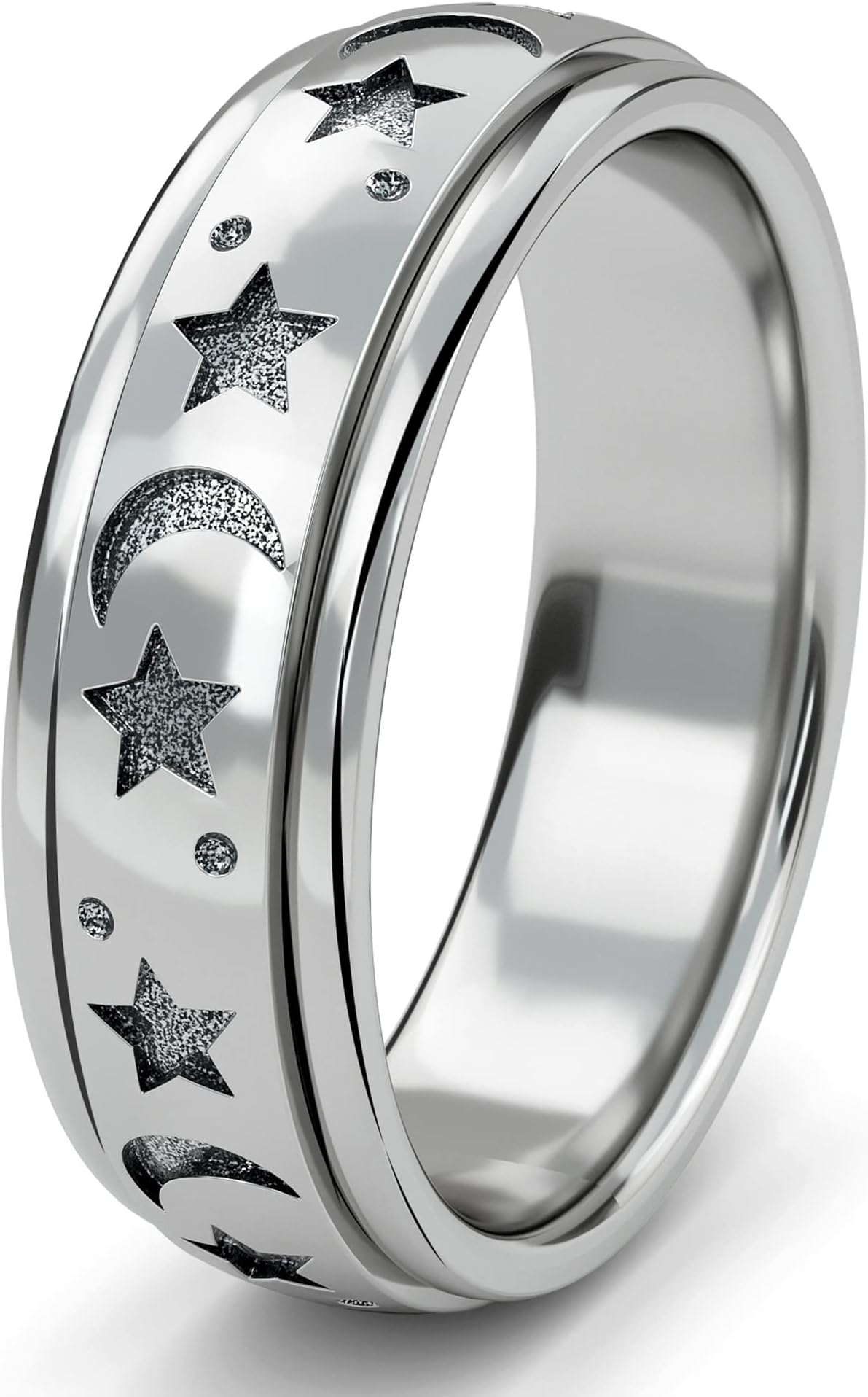 Anxiety Fidget Ring for Men & Women, 925 Sterling Silver Meditation Spinner Ring, Anti Stress Rotating Worry Band Gift for Him Her, Platinum & 18K Vermeil Gold Plated Ring for Women, Comfort Fit