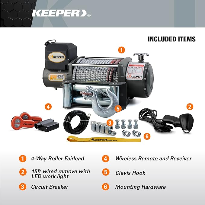 Winche Eléctrico KEEPER 17,500 lb 12V DC con Control Remoto Inalámbrico miniatura 3