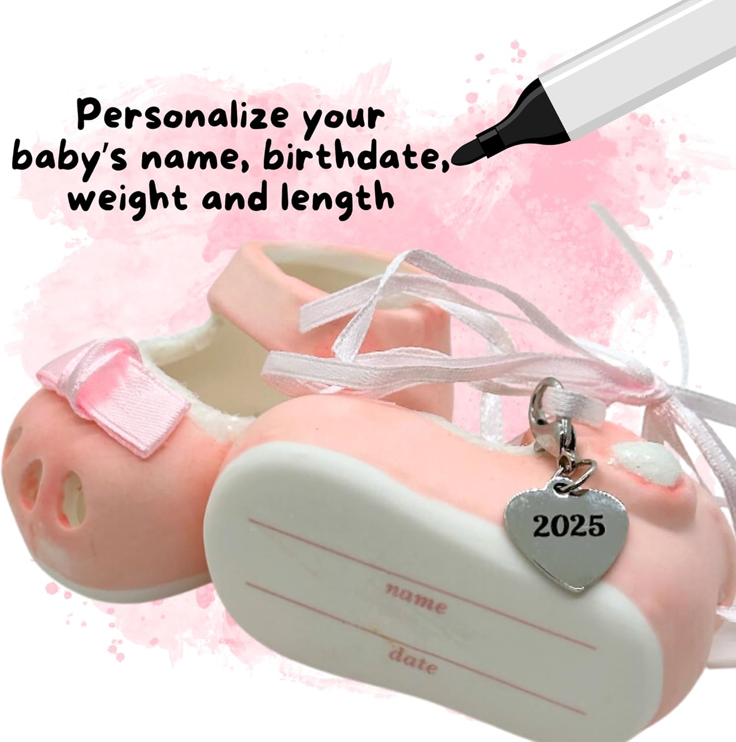 Ganz Baby Girl Shoe Personalized Ornaments Pink Dated 2025 Babys First Christmas Ornament Booties for New Parents, Birth, for Girls, Babys First Christmas Ornament 2025 Girl - Image 2