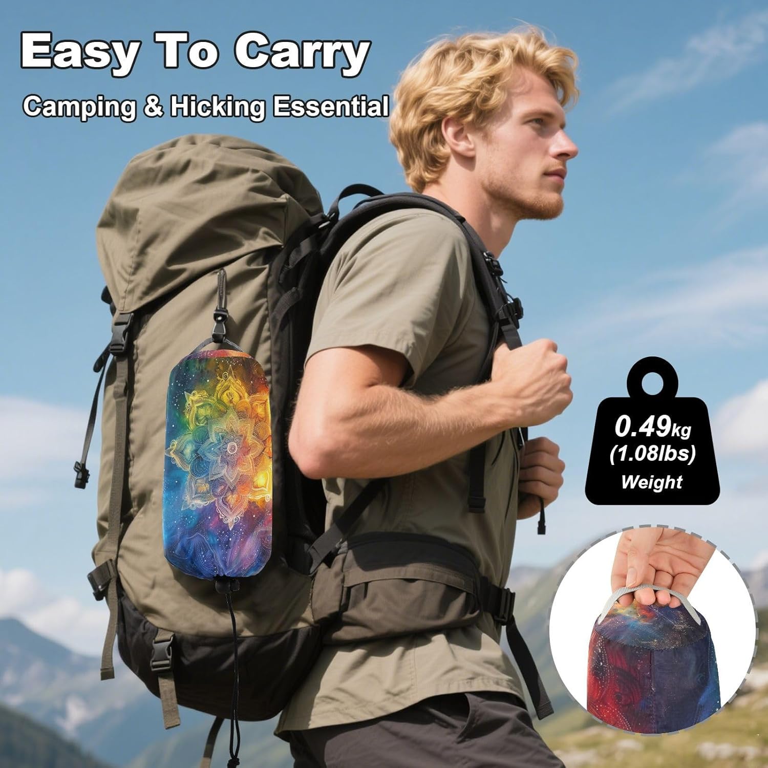 ALAZA Mandala Rainbow Color Nebula Camping Hammocks Single or 2 Person 500 lbs Portable Parachute Travel Hammock w/Tree Straps for Hiking Backpacking Indoor Outdoor