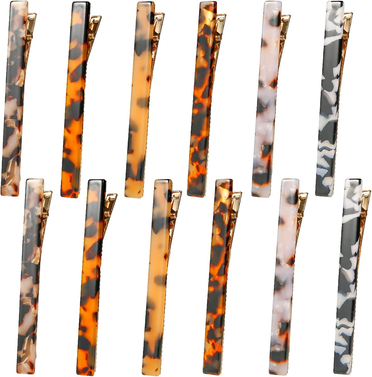 Barrettes de pico de pato con caparazón de tortuga leopardo de Cobahom y pinzas para el cabello de acrílico para mujeres - 12 unidades para peinar el cabello fino y grueso | Pinzas para el cabello de acetato de celulosa para mujeres, pinzas para el cabello de dientes de pato de metal para peinar, accesorios para el cabello para el cabello fino y grueso